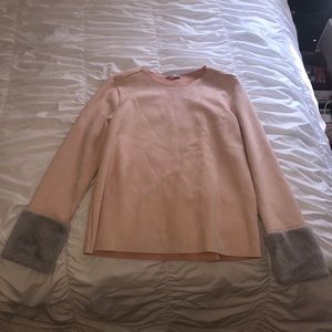 Faux suede sweater with fur sleeves